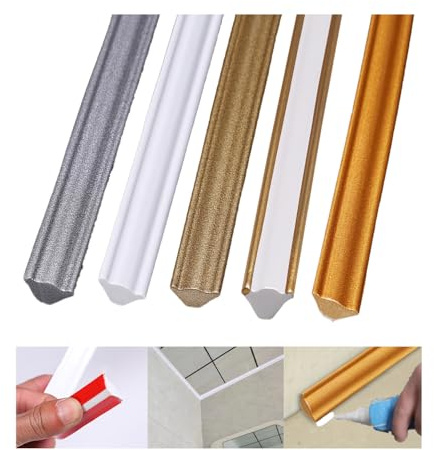 Stuckleisten Decke, Zierleisten Selbstklebend, Deckenleisten Selbstklebend, Wandabschlussleiste Küche, Deckenleisten Styropor, Wandleisten, Deckenleiste, Styroporleisten Decke (Weiß 5M 12mm*9mm)