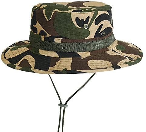 Sonnenhut Hat Outdoor Wanderhut Fischerhut Trekking Faltbar Safari Hut 55-60CM Sonnenhut Herren Camouflage Abgerundete Hut Fischer Dschungelhut Gartenhut Anglerhut
