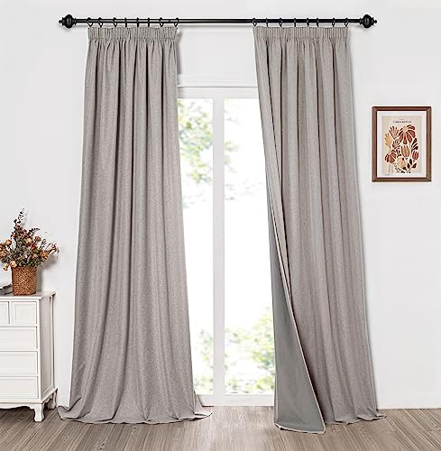 MYSKY HOME Rideaux Thermiques Rideau Occultant Salon Décoration Phonique Anti Bruit Galon sans Percage pour Salon Chambre Fille Maison, Lin, L 140 x H 245 cm, 2 Pièces