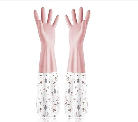 TOYOCC Plus velvet thickened beam mouth dishwashing gloves female kitchen household rubber laundry waterproof rubber durable winter housework (L, pink)