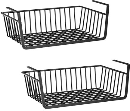 COITROZR 2 Stück Hängekorb Küche, Hängekorb aus Metall, Unter Schrank Lagerung Organizer, Schrankkörbe, Allzweckkorb Aufbewahrungskorb für Schreibtisch, Bad, Vorratskammer, Schwarz, 36x25x14cm