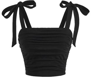 Verdusa Women's Knot Tie Shoulder Crop Cami Top Sleeveless Ruched Y2k Going Out Tops Black Medium