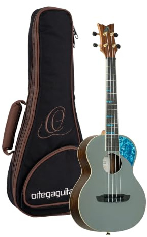 Ortega Guitars Ghost Series akustische Tenor-Ukulele - Fichte Grau | Nylonsaiten, massive Fichtendecke, Palisander-Korpus Hochglanz, blaue Perlmutt-Einlage, inkl. Pro-Gigbag, RUGH-PLT