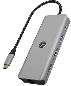 ICY BOX USB-C Docking Station (9-in-1) für 2 Monitore (2X HDMI), 4K 60Hz, 3-Fach USB 3.0 HUB, 100W Power Delivery, Gigabit Ethernet, SD Kartenleser, IB-DK4012-CPD
