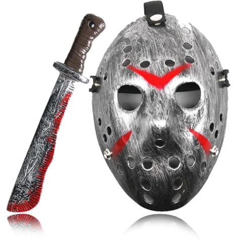 Knitluxe Erwachsene Horror Maske, Hockey Maske Jason Voorheen Hockey Maske, Schlachtung zu herrschen Alex schreckliche Maske für Halloween Karneval Maskerade Party Erwachsene Geschenke