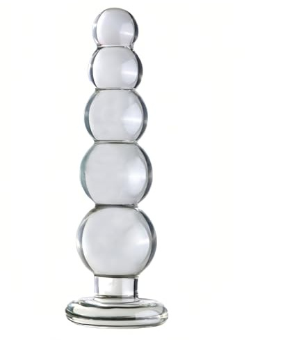 Transparent Anal Beads Butt Plug Adult Toys Masturbators Sex Tools with Safety Bottom, Glass Anal Plug Dildo with Different Sized Beads P-Spot Sex Product for Men and Women (Large)