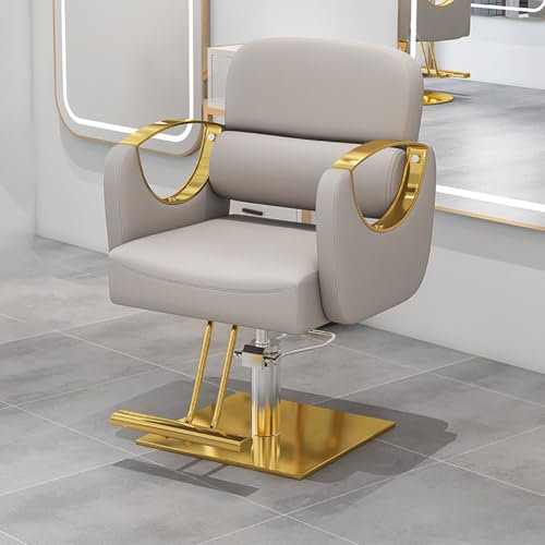 TT-YEC Friseur Salonstuhl, Rückenlehnehöhe Verstellbar, Komfortabler Breiter Sitz Mit Fußstütze, Multifunktionaler Friseurstuhl Mit Metall, 360 ° Home Barber Shop Barber Stuhl,Beige