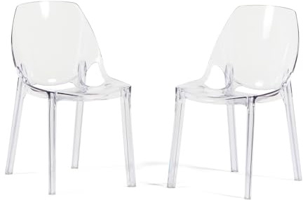 SIEDITI FUORI E DENTRO Sedie moderne in policarbonato trasparente, sedie impilabili di design per sala da pranzo e cucina trasparenti - Luce (2 Sedie, Trasparente)