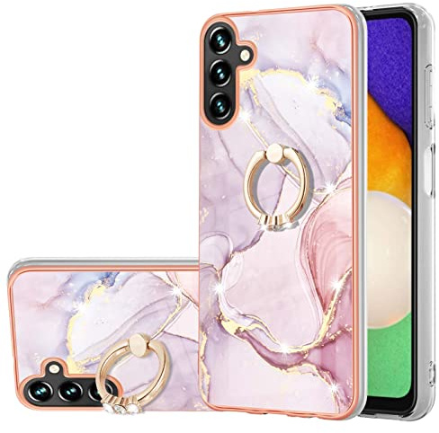 Reevermap for Samsung A26 5G Case Galaxy A26 5G Case with Ring Holder, Shockproof Silicone Marble Phone Cover Kickstand Soft Metallic TPU Rubber Bumper Case for Samsung Galaxy A26 5G, Rose Gold