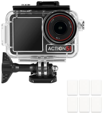 YHTSPORT Wasserdichtes Gehäuse für DJI Osmo Action 5 Pro/Action 4 /Action 3, 60M/196FT Unterwasser Wasserdichtes Tauchgehäuse, Schnellmontage Klammer + 6 Anti-Fog-Einsätze für Osmo Action 5 pro/4/3