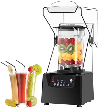 Frullatore per frullato Commerciale, frullatore per succhi di Frutta da 2 Litri, tritaghiaccio a Lama da 17000 Giri/min con insonorizzazione, 5 preimpostazioni, Macchina per Cucinare pareti rotte