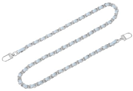 QUARKZMAN Taschenkette Geldbörse Kettenriemen, 80cm Taschenriemen Handtaschenketten Geldbörsengurte mit Schnallen für Handtasche Geldbörse Ersatzriemen(Himmelblaues Band + Silberne Kette)