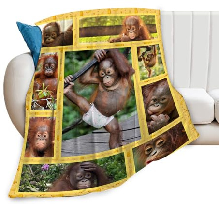 Zltegako Coperta con scimmia, divertente gorilla, regalo per ragazze, ragazzi, donne, bambini, amanti delle scimmie, coperta morbida in caldo pile di flanella per letto, divano, 127 x 152,4 cm
