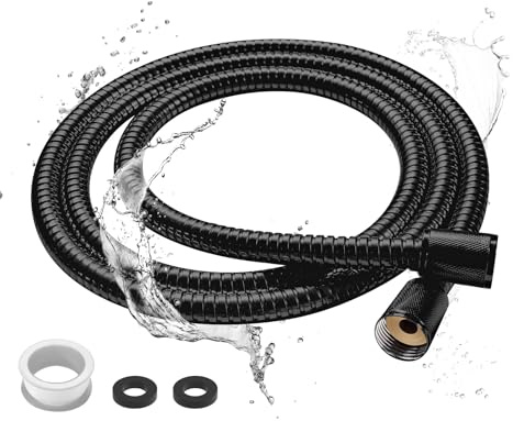 Digiroot 1,8m Edelstahl Flexibler Duschschlauch mit G1/2 Anschluss, Schwarz | Brauseschlauch mit Knickschutz & Verdrehschutz. Flexibler Duschschlauch mit Dichtungen, leicht zu reinigen