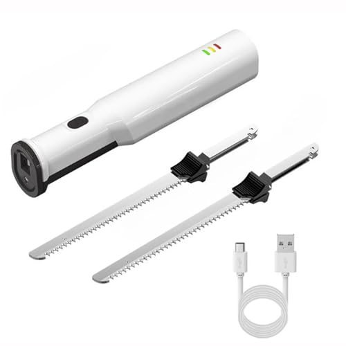 KHZKHC Coltello Elettrico da Intaglio, Coltello da Pane Ricaricabile con 2 Lame in Acciaio Inox, velocità a Vuoto 3000 Giri/min, Protezione da Spegnimento Automatico, per Tagliare Carne, Pane E Torte