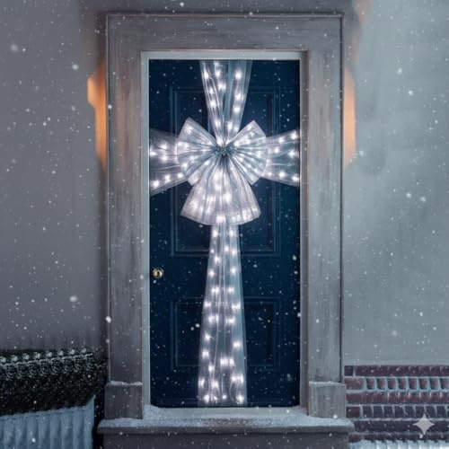 ReTaaj Large Christmas Door Bow LED Light Double Layered Front Door Bow Kit Perfect for Weddings, Parties, Baby Showers, Christmas Gifts Home Outdoor Xmas Decorations (Grey with Led)