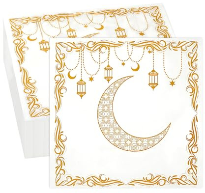 TESGADGETS Lot de 20 Serviettes Ramadan Mubarak, 33x33cm, Décoration de Table Ramadan & Accessoires de Ramadan, Adapté pour la fête de Ramadan, Serviettes pour festivités