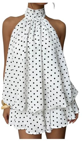 GORGLITTER Women's Polka Dots Backless Mini Dresses Halter Neck Sundress | Ruched, Flowy, Floaty, Summer, Date Night, Going Out, Party, Clubbing, Holiday, Beach, Festival Dress