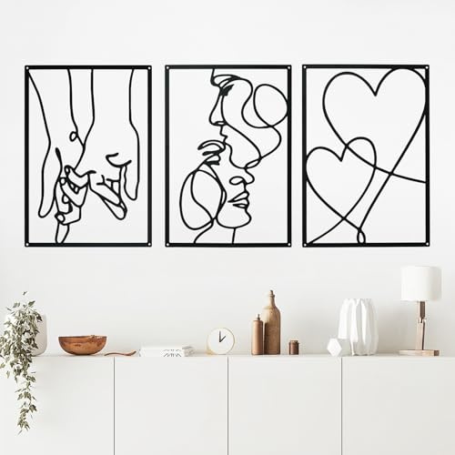3 Stück Minimalistische Metall-Wanddekoration(Schwarz), Valentinstag | Liebhaber, Kuss, Hand, Ästhetisch, Büro, Wall Decor, Zum Aufhängen Für Haus Wohnzimmer Esszimmer Schlafzimmer Küche Korridor
