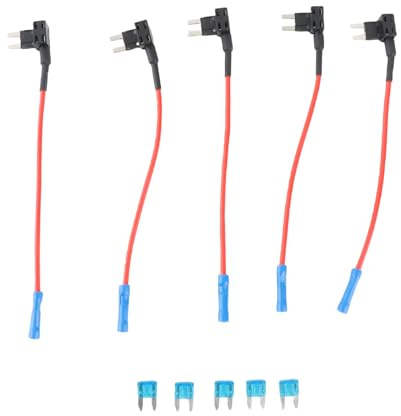 Keenso KFZ Stromdieb Sicherung, Kfz Stromdieb Sicherung Adapter 5 Stück Auto Sicherungsadapter + 5 Stück 15A Flachsicherung Micro Mini/Mini/Standard Blade-Sicherung(Mini)