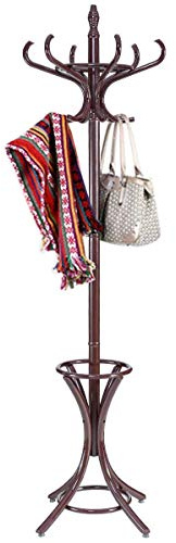 COSTWAY Porte Manteau sur Pieds avec 12 Crochets en Bois Massif, Base à 4 Pieds Stable, Porte-Manteau Bois, Perroquet pour Chapeaux Parapluie, 51 x 51 x 184 CM