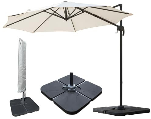 Jarder Milan Parasol Set - 3m - Aluminium Cantilever Garden Parasols with Base & Cover | 360° Rotation (Cream)