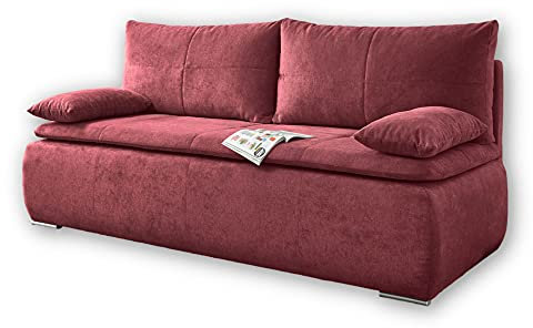 Stella Trading JANA Bequemes Schlafsofa mit Bettkasten, Stoffbezug Berry - Klappbares Sofa mit Schlaffunktion & Komforthöhe - 208 x 102 x 95 cm (B/H/T)