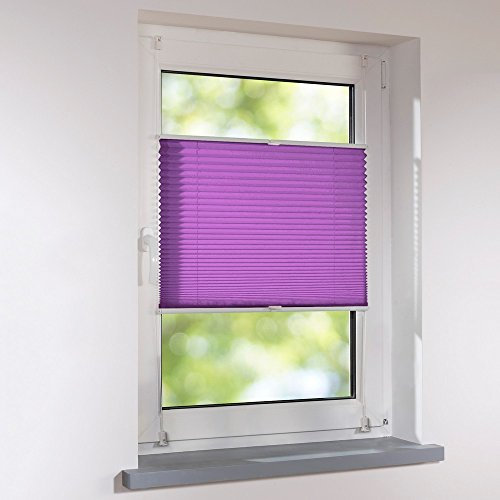 Plissee Klemmfix Breite 75 x 130 cm Höhe verspannt - Farbe lila-aubergine - Standardplissee Rollo Jalousie Raffrollo Faltrollo Faltstore Fertigplissee ohne Bohren für Fenster und Türen