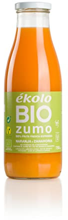 Ekolo Zumo de Naranja, Zanahoria y Limón Ecológico, 100% Exprimido, 6 Botellas x 750 ml, 4500 ml
