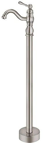 Aolemi Brushed Nickel Freestanding Bathtub Faucet Swivel Spout Vintage Single Handle Floor Mount Tub Filler Bathtub Mixer Tap Single Tub Spout Function Only Without Handheld Spray