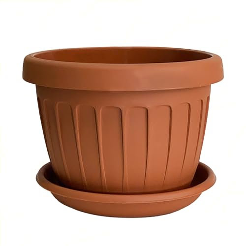 bama Vaso Terra Tondo 35 cm per Fiori Piante con Sottovaso 16 Litri Plastica Color Terracotta, con Fori di Drenaggio, Resistente agli UV, Made in Italy