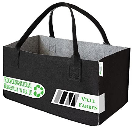 1 bolsa de fieltro negro/rojo para la compra para leña de chimenea, cesta de fieltro para periódicos (negro/gris))