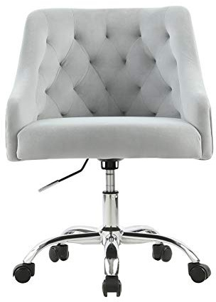 Sepnine Bürostuhl aus Samt, höhenverstellbarer Drehstuhl mit ergonomischer Rückenlehne und gepolstertem Sitz, Metallgestell, ideal als Schreibtischstuhl, Schminktischstuhl oder für Home-Office (Grau)