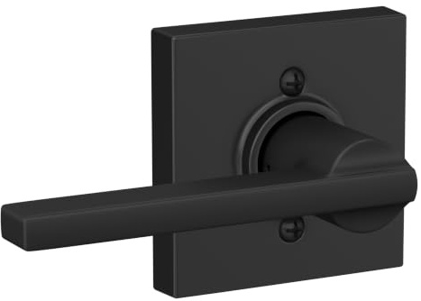 SCHLAGE F170 LAT 622 COL Latitude Lever with Collins Trim Non-Turning Dummy Door Handle, Matte Black | Non-turning dummy lever door handle with no latch or lock, Decorative pull, One sided, Easy to install, Certified durability