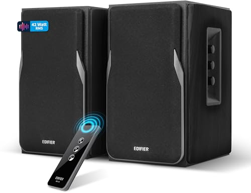 Edifier R1380T - Enceintes Studio Bibliothèque Actives, Télécommande IR, Entrées RCA, Prises Optique et Coaxiale, Ampli Intégré, 42W, Noir