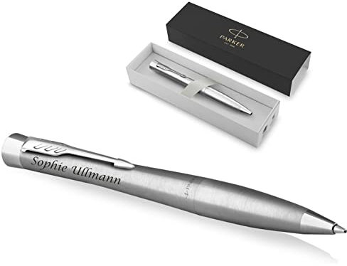 PARKER Urban Kugelschreiber Twist mit Gravur | Premium Stift | Geschenkbox | blaue Tinte | edel | personalisiertes Geschenk | Namen | graviert | Geburtstag (Metro Metallic C.C.)