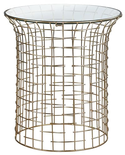 WOMO-DESIGN Beistelltisch Leeds Ø40cm rund 45cm, herausnehmbare transparente Glasplatte, Eisengestell Gold, Moderne Streben-Look, Wohnzimmertisch Couchtisch Sofatisch Kaffeetisch Dekotisch Loungetisch