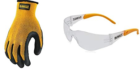 DEWALT DEWGRIPPER Gloves, Multi-Single Pair & DPG54-1D PROTECTOR Clear High Performance Lightweight Protective Safety Glasses With Wraparound Frame -Yellow/Clear