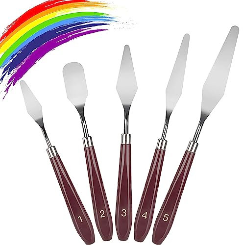 Espatulas Pintura, 5 Piezas Espátula de Acero Inoxidable Espatulas Pintura Acrílicas Accesorios de Pintura Material Artístico para Pintura al óleo, Gouache, Acuarela, Pintura Rupestre,rojo