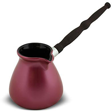Türkische Kaffeekanne aus Keramik, 450 ml, Cezve Ibrik Briki Turka Inove, rotgoldene Farbe, mit abnehmbarem Holzgriff für Gasherde und Elektroherde