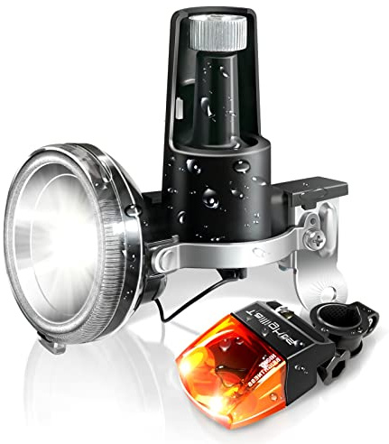SYSAI Bike Lights Front and Back, Fully Dynamo Bike Light Set, Motorized Friction Generator, 200 Lumens, Waterproof, Easy to Install, Never Need Battery Bike Light (Black)