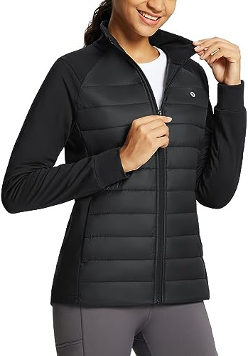 baleaf Women's Running Jacket Winter Lightweight Water Resistant Windproof Puffer Coat Fall Cold Weather Hiking Golf Casual with Zip Pockets Black L