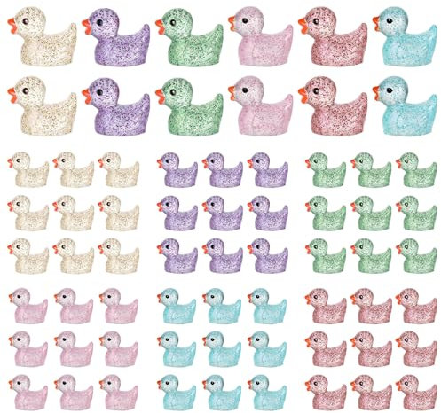 MOSTFUN 60 Stück Mini Enten Leuchtende, Mini Harz Enten Bunte Kleine Enten Miniatur Figuren für Miniaturgarten Potting Aquarium Puppenhaus Handwerk Topfdekorationen DIY (6 Farben)