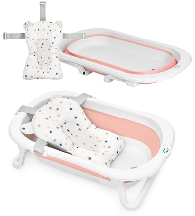 MS BabyWorld - Flex + Cojín Reductor | Bañera Plegable para Bebé con Patas y Cojín Reductor Adaptable | Bañera para Bebé Fácil de Guardar | Portátil para Casa o para Llevar de Viaje