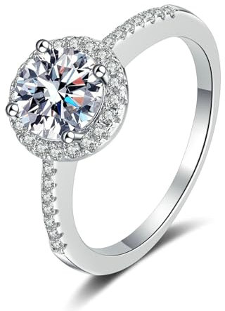 Whoiy Verlobungsring Damen Weißgold 585, Trauringe Halo Echt Gold für Frauen mit Im Labor Gezüchteter Diamant 0.5ct, D, VVS1-VVS2, Gr. 52 (16.6)