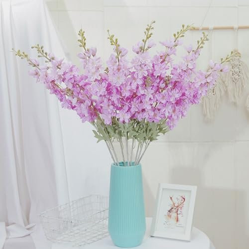 Xshelley 5pieces(86cm) Delphinium Artificial Flower Faux Larkspur Long Stem Fake Floral Silk Bouquets Plant,Silk Flowers for Home Decor Indoor Outdoo (light purple)