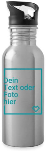 Personalisierte Edelstahl-Trinkflasche mit Trinkhalm selbst gestalten | 600 ml Edelstahl-Trinkflasche mit integriertem Trinkhalm, BPA-frei.