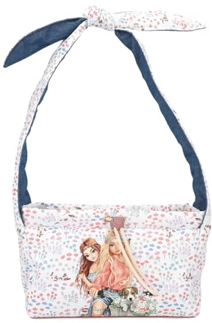 Depesche 12926 TOPModel Velo Fleur - Umhängetasche in Weiß und Blau, mit Model Motiv und Blumen Muster, Handtasche mit Knotendetail