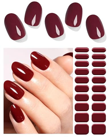Wahrshei Unghie Gel Adesive UV | Burgundy Smalto Adesivo Gel UV | 20 PCS Pellicola per Unghie Autoadesiva | Adesivi per unghie in gel, Impacchi di Smalto Gel per Unghie