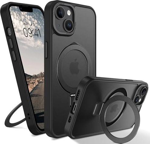 GUAGUA Funda magnética para iPhone 13 Mini, soporte para anillo invisible incorporado compatible con MagSafe, funda móvil fina esmerilada translúcida protectora para iPhone 13 Mini, negro